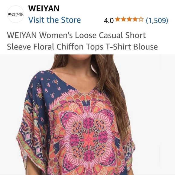 Amazon Weiyan Bohemian Chiffon Floral Top Size XL - Picture 7 of 7